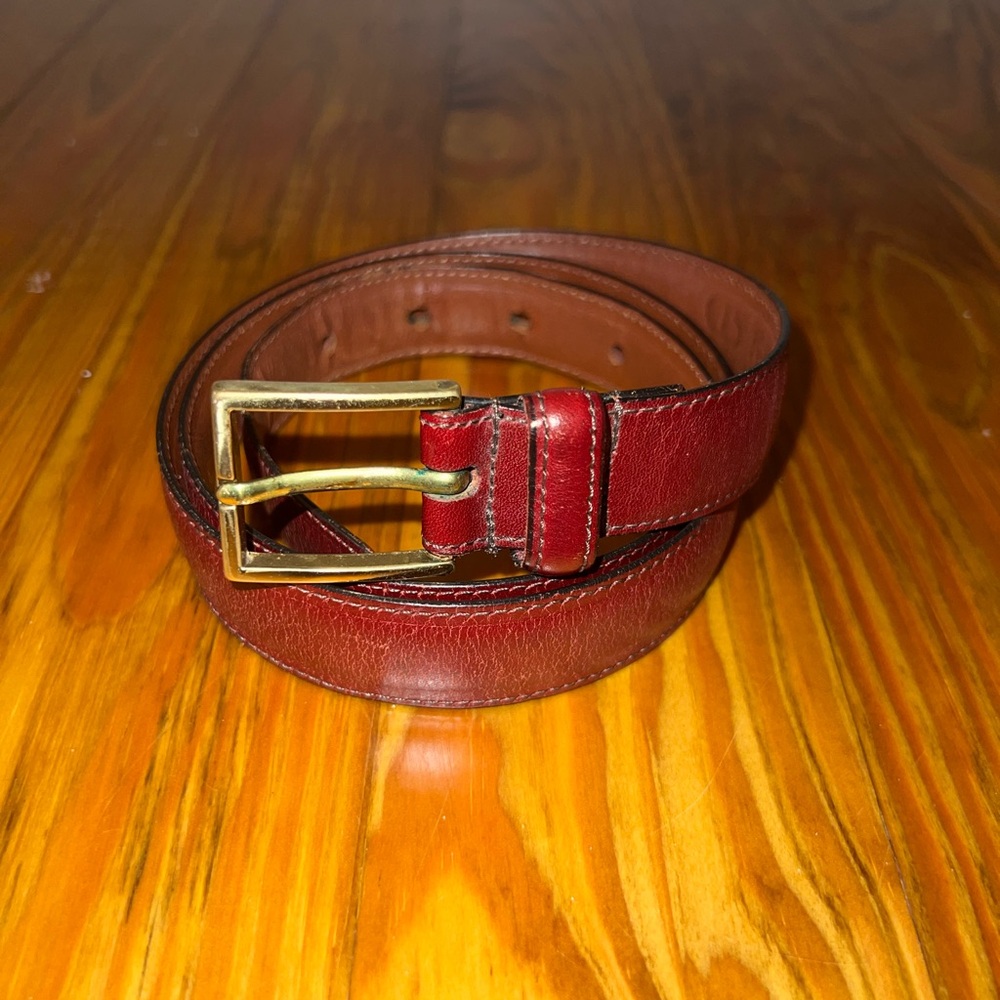 Dooney and Bourke Vintage Dark Red/Brown Leather Belt Brass Buckle 40” Length